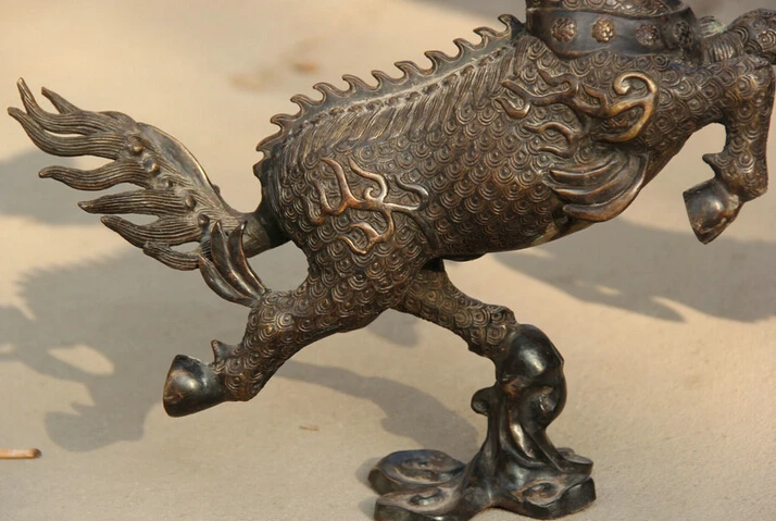 JP S0524 19&quot Chinese Bronze Folk exorcise Beast Kylin Chi-lin Qilin sculpture Statue Pair Discount 35% | Дом и сад