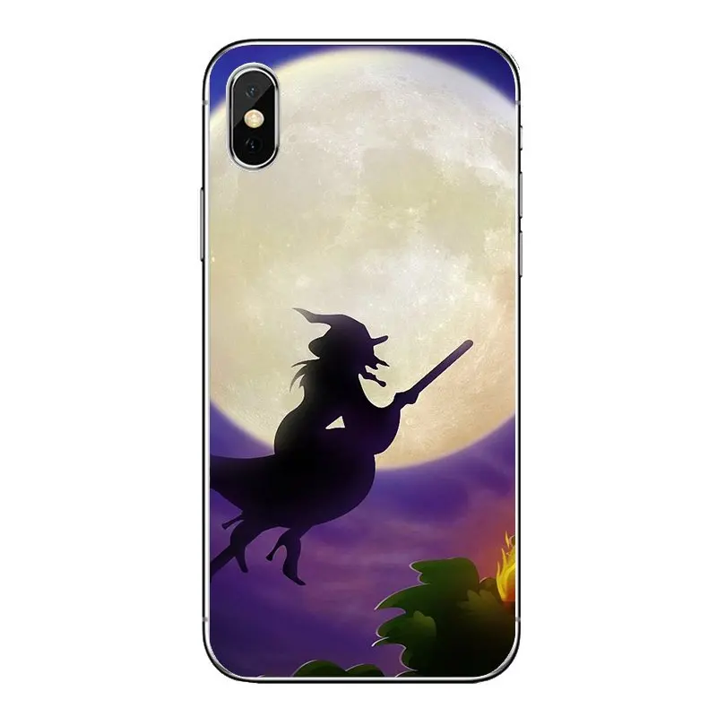 Silicone Cover Bag Halloween Witch Flying Broom Over Moon Art For Samsung Galaxy A5 A6 A7 A8 A9 J4 J5 J7 J8 2017 2018 Plus Prime |
