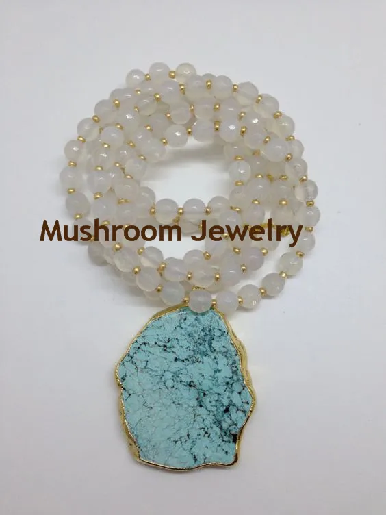 Boho Beads Necklace Long Howlite Pendant Turquoise BEADS