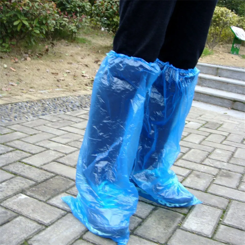 Disposable Shoe Covers Blue Rain Shoes and Boots Cover Plastic Long Clear Waterproof Anti-Slip Overshoe | Спорт и развлечения