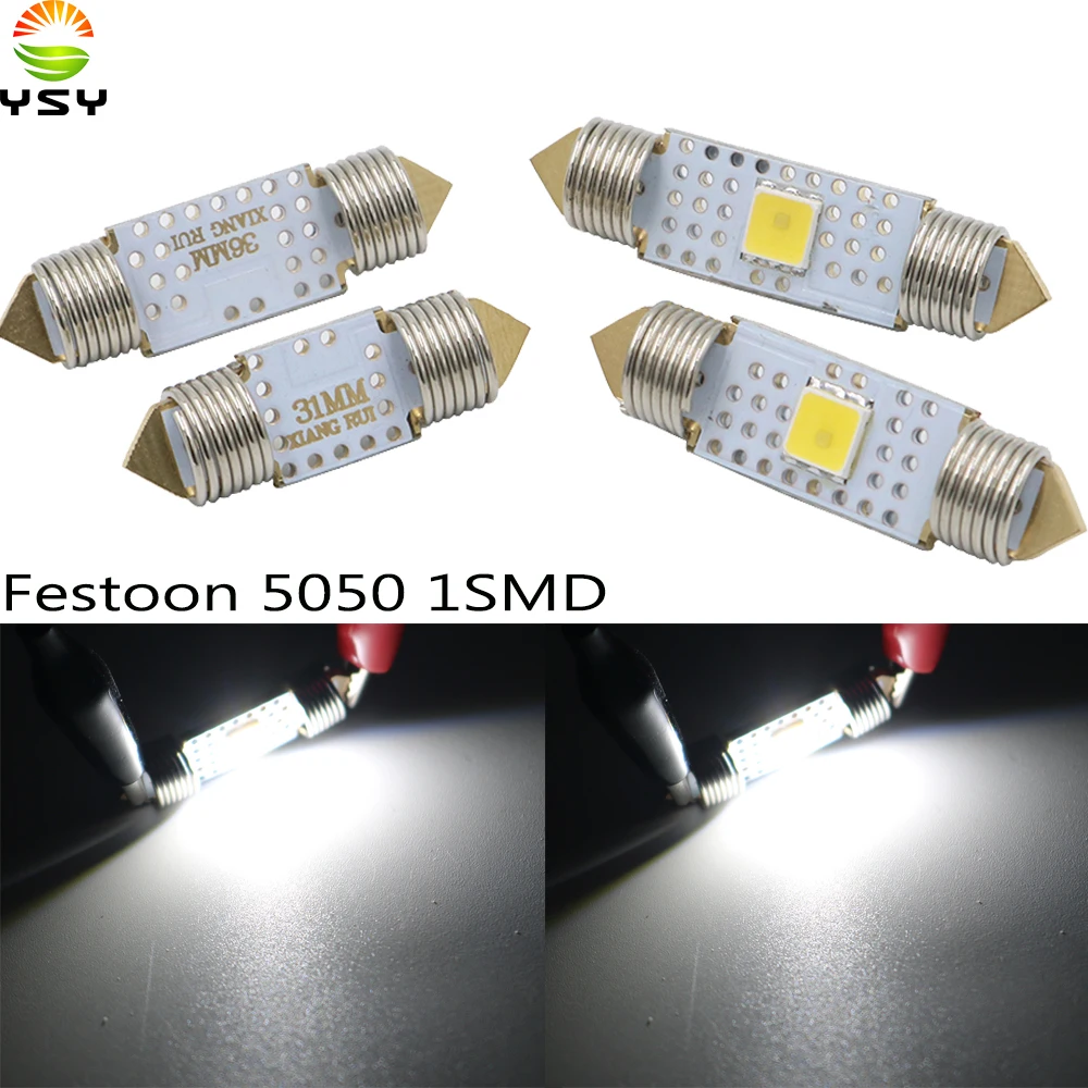 

YSY 200 шт. Новый 36 мм 39 мм 41 мм SMD 5050 1 светодиодный Белый купол Festoon автомобильный светильник C5W светодиодный светильник автомобильная лампа инт...