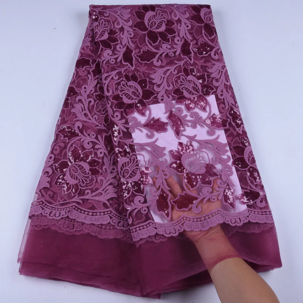 Latest Royal Blue African Embroidery Tulle Lace Fabric High Quality French Milk Silk Lace Fabric With Sequins 5 Yards 1611