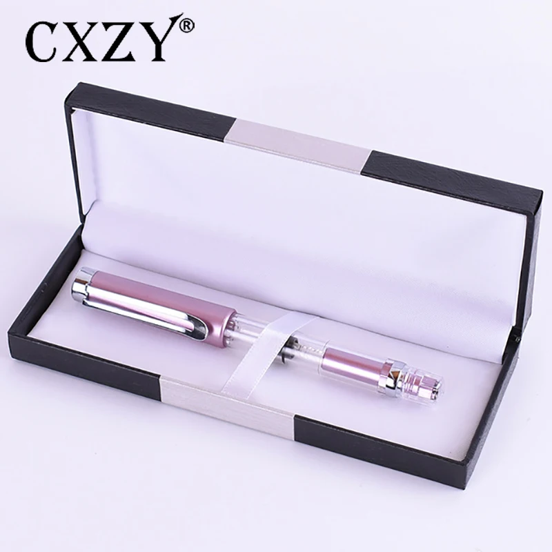 

CXZY High piston transparent Fountain pen Classic pink 0.5 0.38 Iraurita nib calligraphy ink rose Gold Clip luxury Office 1G806