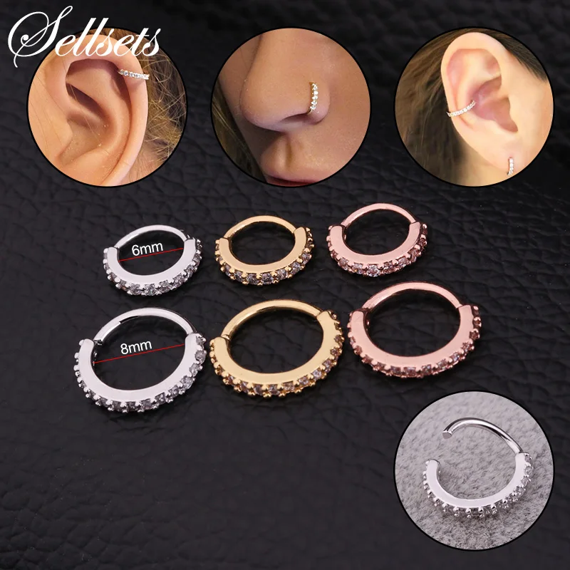 Sellsets 1PC 6/8/10 мм Cz Нос кольцо ложная спиральный для хряща серьги Daith уютно Rook на