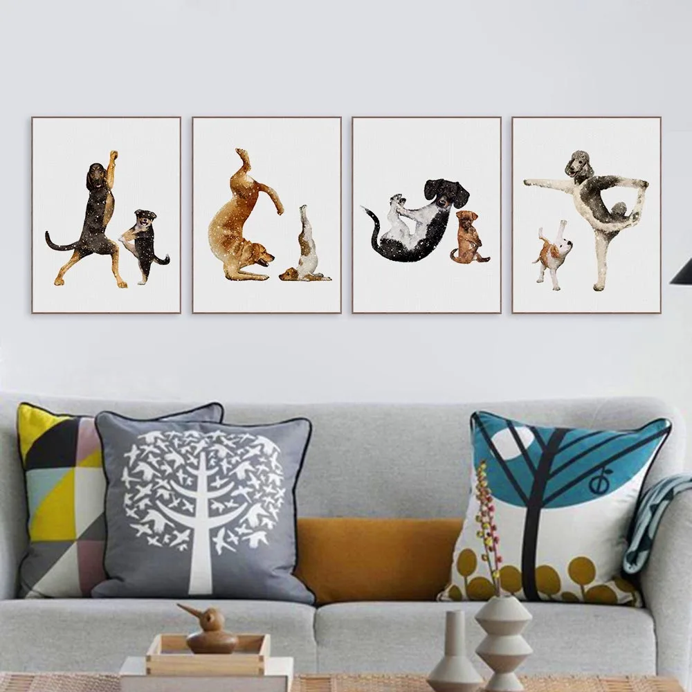 Gohipang акварельные животные кавайные забавные питомцы собаки плакаты для йоги
