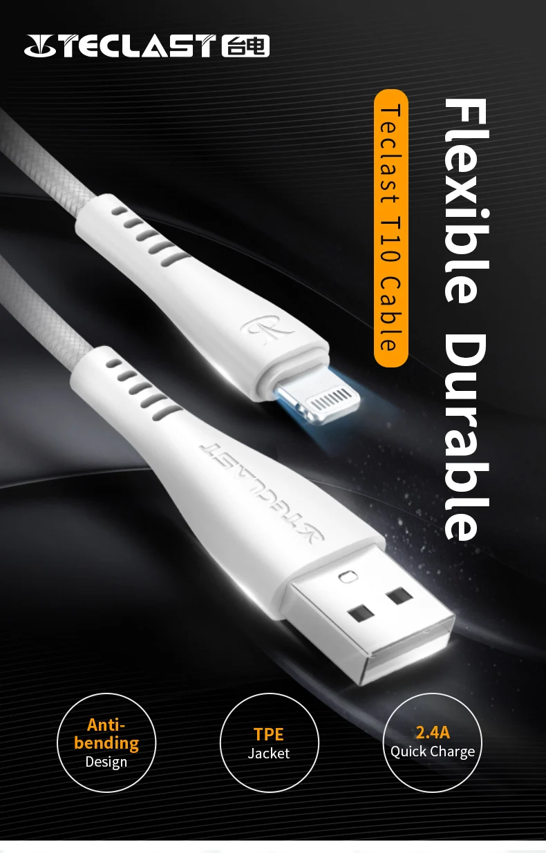 Teclast T10 usb type-C кабель для samsung S9 S8 гибкий прочный кабель для синхронизации данных и быстрой зарядки кабель для освещения для iphone