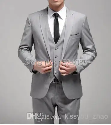 Top Selling - Custom Made Slim Fit One Button Light Grey Groom Tuxedos Side Slit Groomsmen Men Wedding Suits Bridegroom (Jacket+ | Мужская