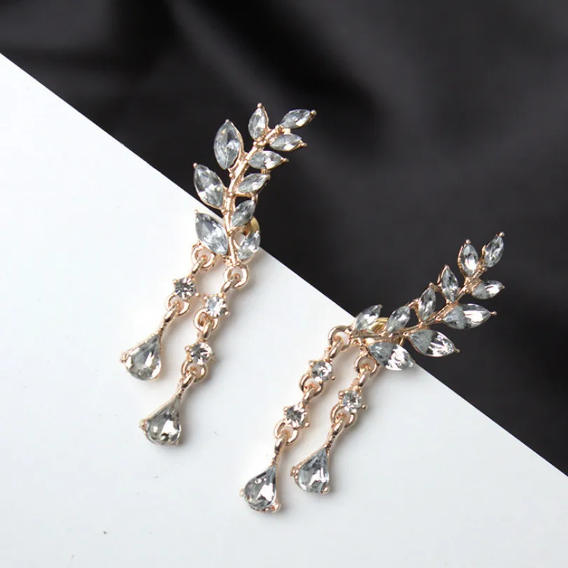 Angel Wings Female Elegant Earrings Alloy Fashion Jewelry Party Crystal Gothic Feather Leaves Tassel | Украшения и аксессуары