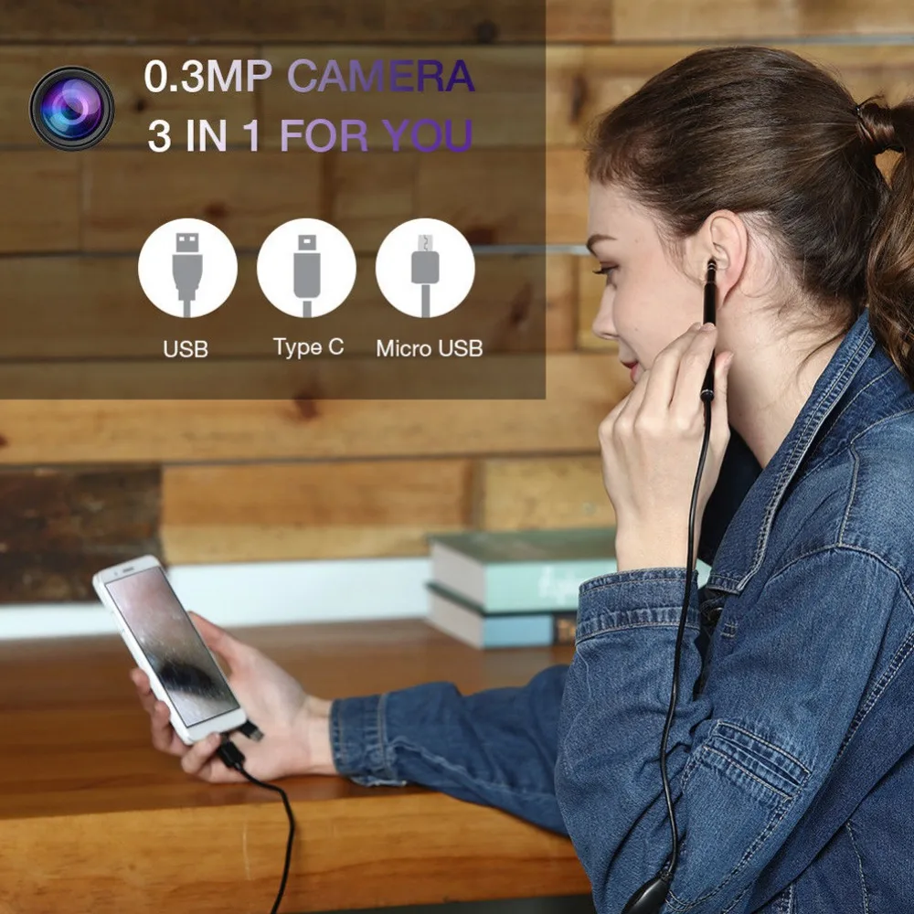 3 в 1 HD визуальный инструмент для чистки ушей Micro usb type-c инструмент для чистки ушей в ухо Чистка эндоскопа наушник с мини-светодиодный ручкой для камеры#271591
