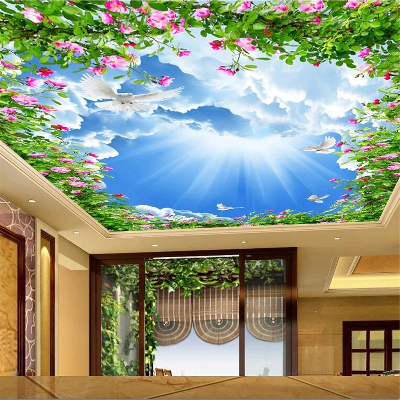 

beibehang Custom wallpaper 3D Photo mural Beautiful Blue sky White Cloud Butterfly Ceiling Zenith Living room Papel de parede 3d