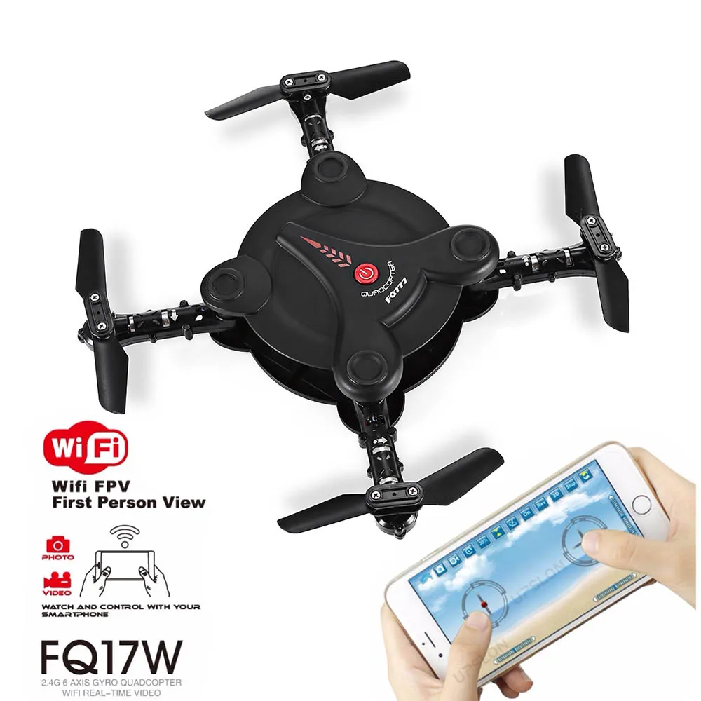 Upslon FQ17W складной карманный Drone Quadcopter Дрон RTF Wi Fi FPV системы Камера 0.3MP 2.4 г rc вертолет