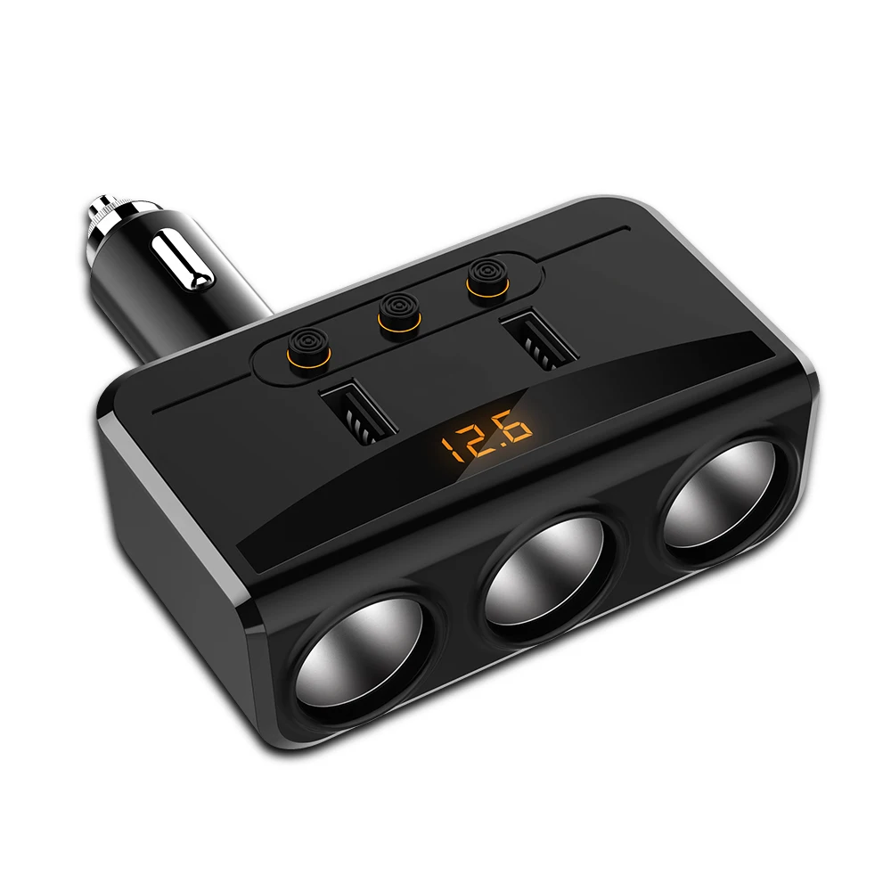 3 Way 100W Cigarette Lighter Socket Splitter 3.1A Dual USB Car Charger Adapter Independent Switches Voltmeter LCD | Автомобили и