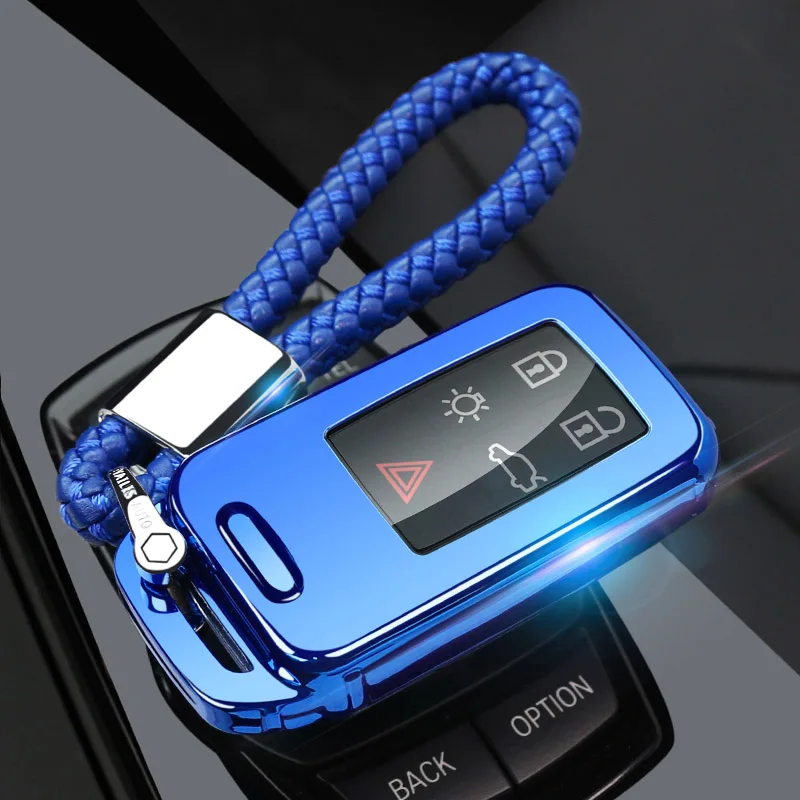 blue chain set Защитный чехол ключа автомобиля чехол для VOLVO S60L S80L XC60 S60 V60 s90 cx60 xc90 vx90 стайлинга автомобилей смарт-ключ оболочки крышки брелок держатель - Название цвета: blue chain set