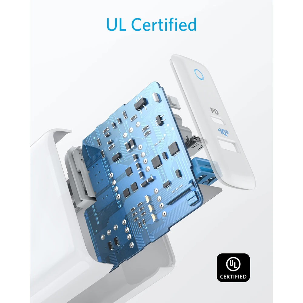 Anker двойной порт 49,5 Вт USB C настенное зарядное устройство, порт питания II с питанием для iPhone iPad MacBook, мощность IQ 2,0 для S9/S9+/S8 и т. Д
