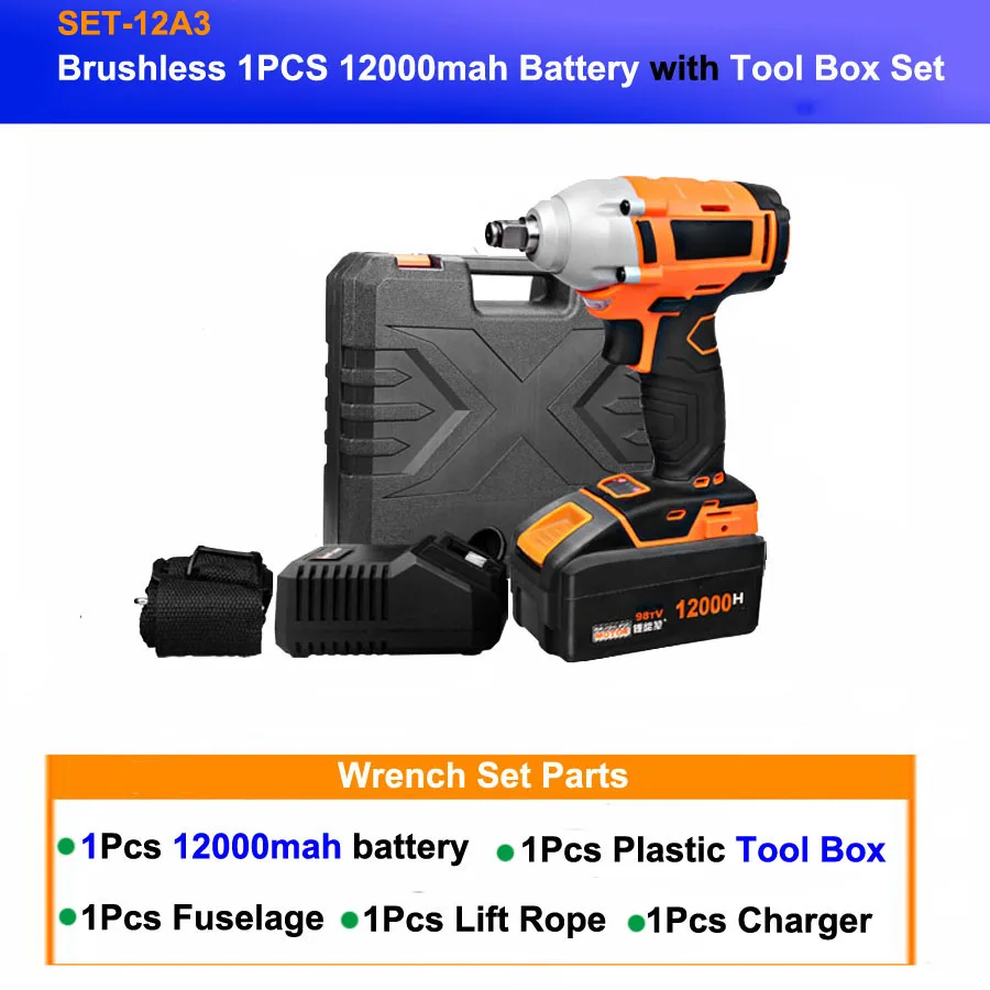 1PCS12000mah Toolbox 320N/M бесщеточный 8000 12000 16000 mAh длинная продолжительность беспроводной большой крутящий момент 1/" аккумуляторная литиевая батарея электрический ударный гайковерт - Цвет: 1PCS12000mah Toolbox