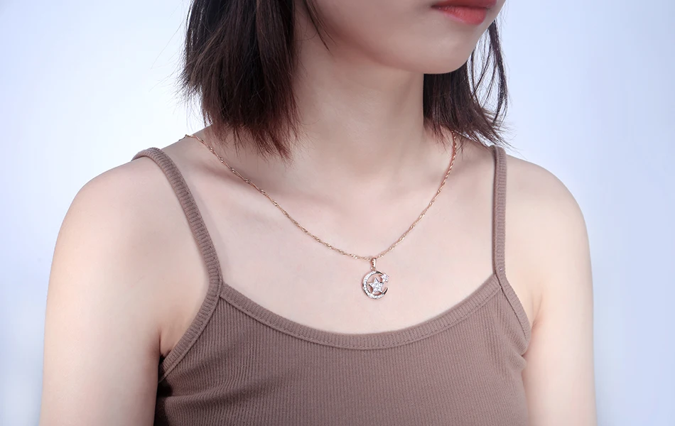 LADYCHIC Симпатичные Луна Звезда кристалл кулон Цепочки и ожерелья Мода золото Цвет Cublic циркония Цепочки и ожерелья s Для женщин вечерние украшения подарок LN1047