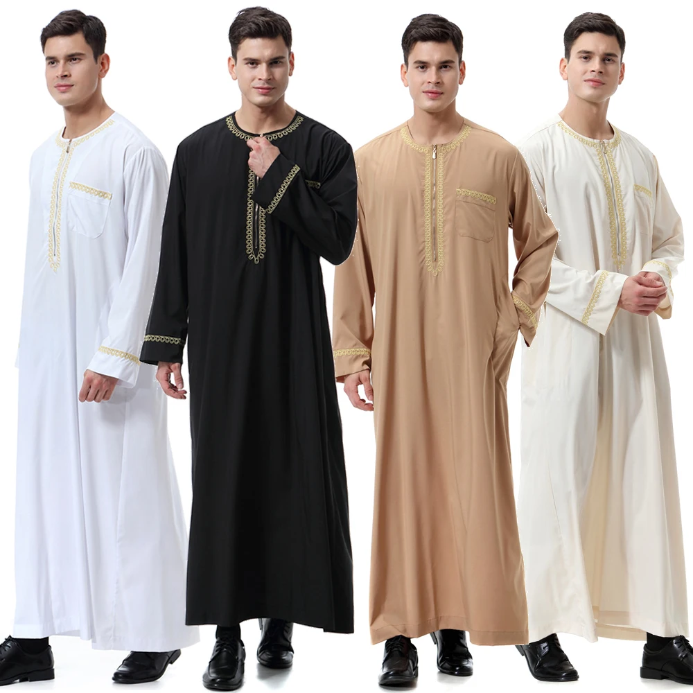 Новая Черная мусульманская одежда jubba thobe для мужчин caftan homme на молнии Арабская