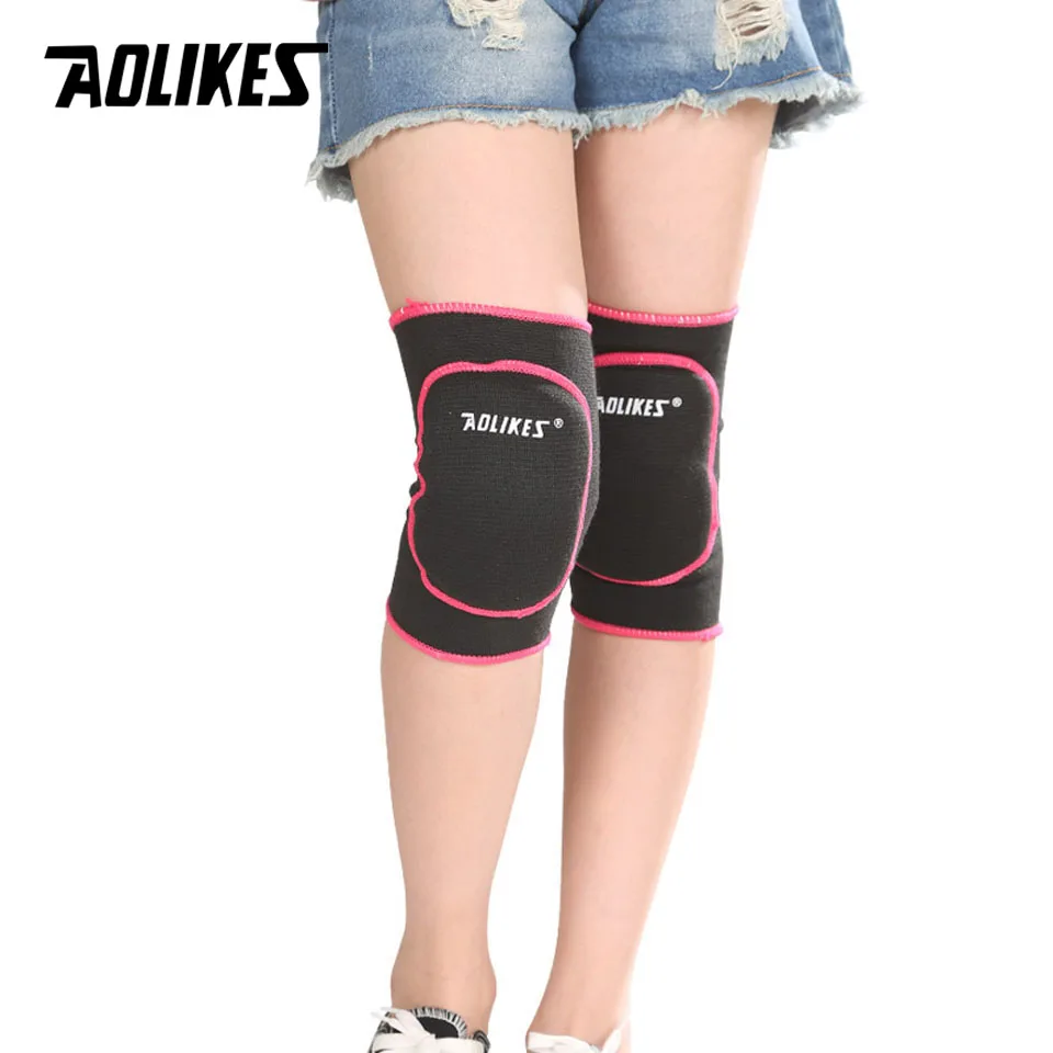 Black with rose AOLIKES/1 пара, Детские губки для поддержки колена, для танцев, волейбола, тенниса, наколенники для спортивного зала, наколенники для детей, защита колена - Цвет: Black with rose