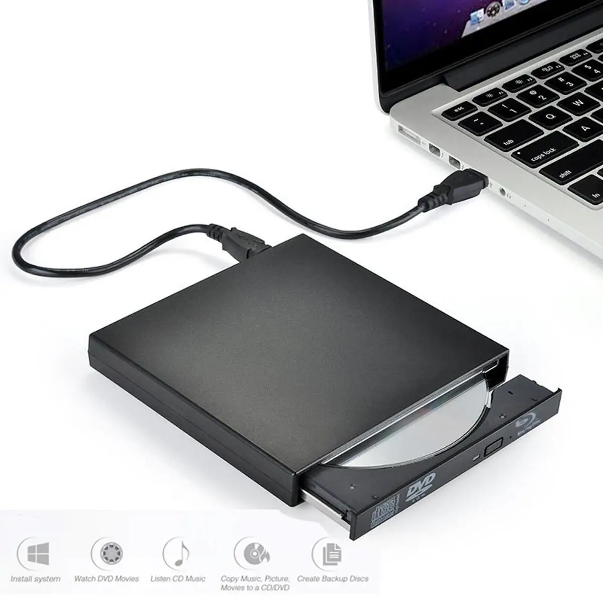 Черный тонкий внешний корпус USB 2 0 чехол для 12 7 мм SATA CD DVD горелка оптический
