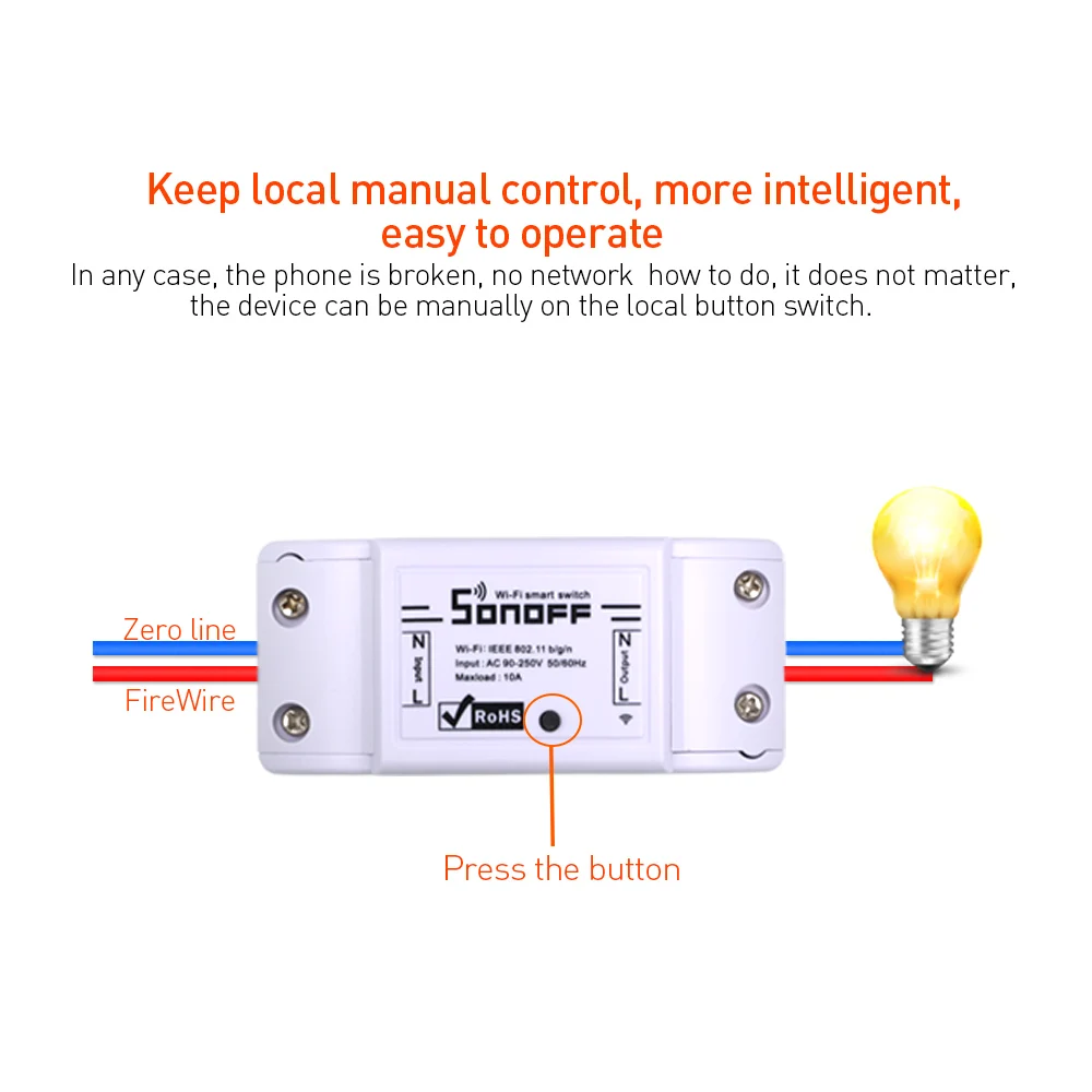 Интеллектуальный выключатель света SONOFF Basic 10A 220 переключатель Wi Fi Беспроводной