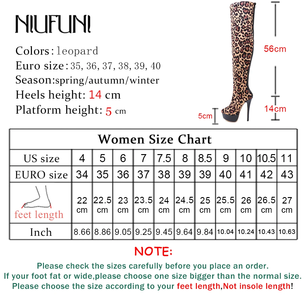 

Thigh High Over The Knee Boots for Women Shoes Leopard Round Toe Thin High Heels Long Boots Fashion Platform Shoes Woman