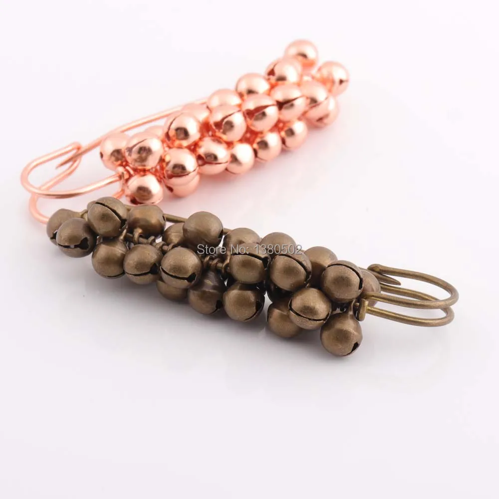 

2pcs/lot rose gold and bronze color brooch pins safety pin with belll Decoration accessories