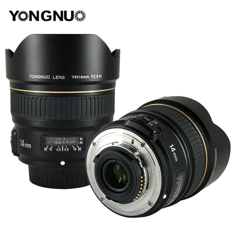 Объектив YONGNUO YN 14 мм F2.8N с большой диафрагмой AF/MF 114, диагональный сверхширокоугольный объектив с фиксированным фокусом 14 мм для камеры Nikon DSLR