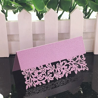 Purple 10 цветов 50 шт. Дерево лист лазерная резка место карты именные карточки на стол Установка сообщений карты украшения для свадьбы и дня рождения вечерние сувениры - Цвет: Purple