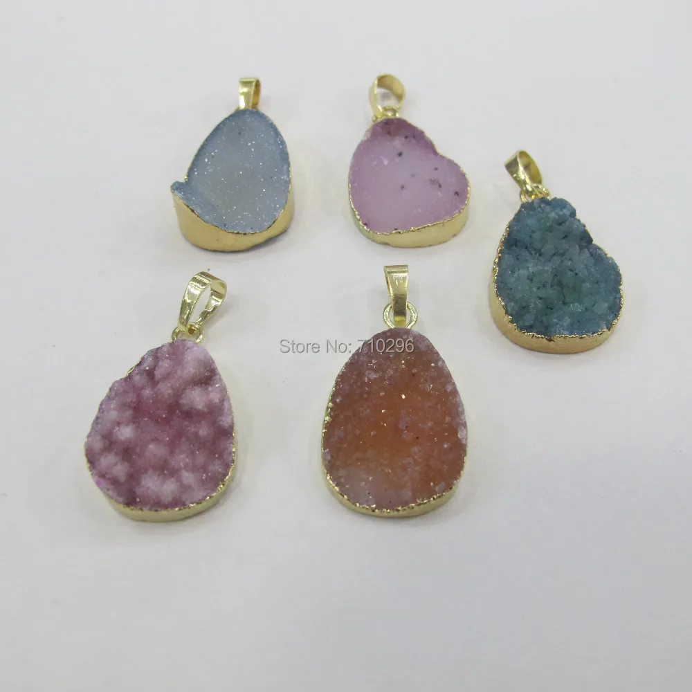 

Natural Geode Agat e drusy Pendant,very nice gem 5pcs/lot mixed color pendant