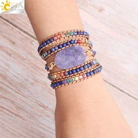csja natural stone multilayer wrap leather girl bracelets bangles purple druzy quartz colorful beads boho handmade bracelet s425