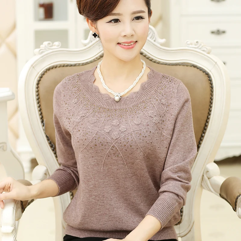 

Модель 2022 года, Модный пуловер для женщин среднего возраста на весну и осень, свитер с длинными рукавами, высококачественный свитер для женщ...