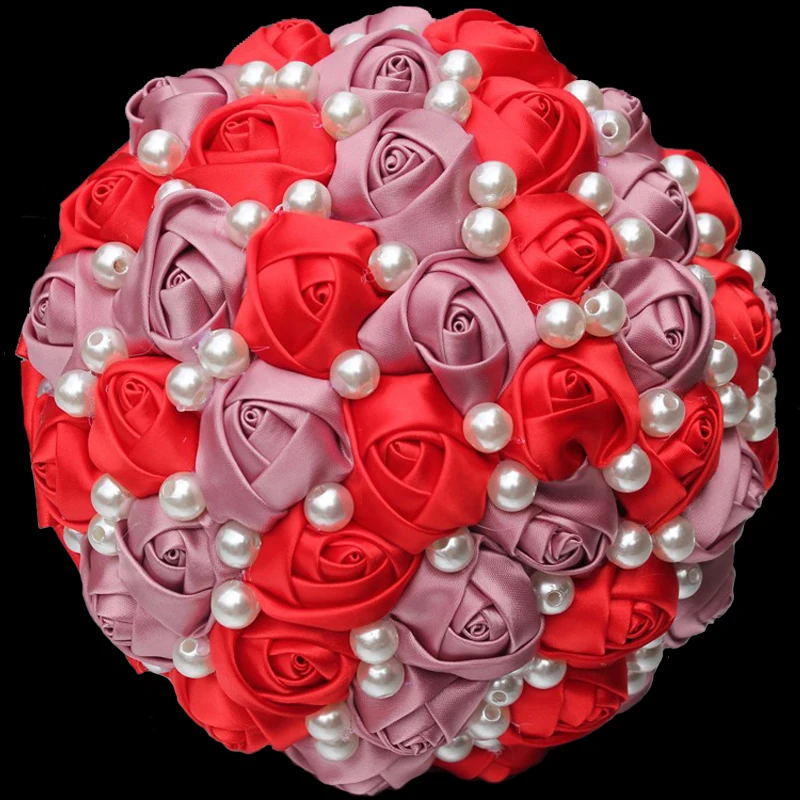 

DIY colors Red and Purple Artificial Wedding Bouquets Handmade Flower Full Pearls Beads Bridesmaid Bridal Wedding Bouquet
