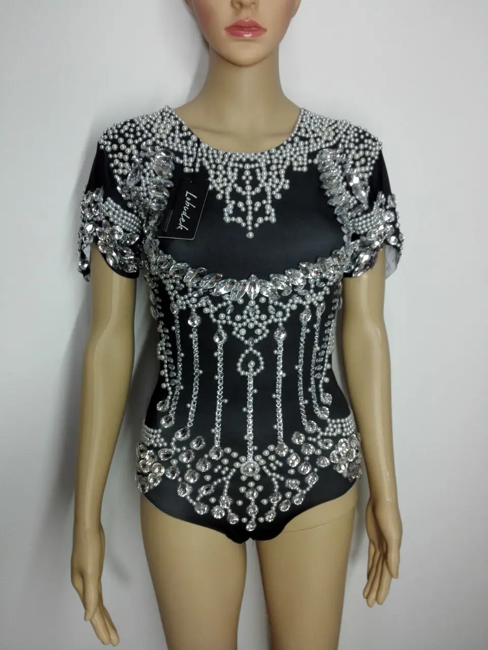 Red leotard bodysuit bright Crystals jumpsuit Rompers female costume sexy performance costume DJ DS show prom bar stage