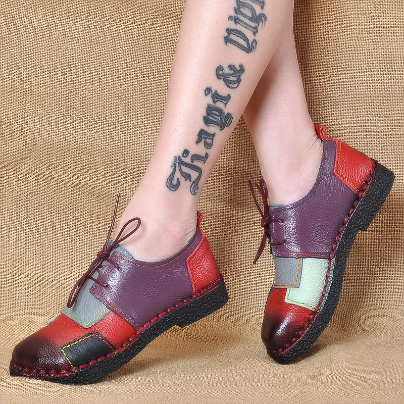 Женская обувь ручной работы Обувь для мам из натуральной кожи на плоской подошве