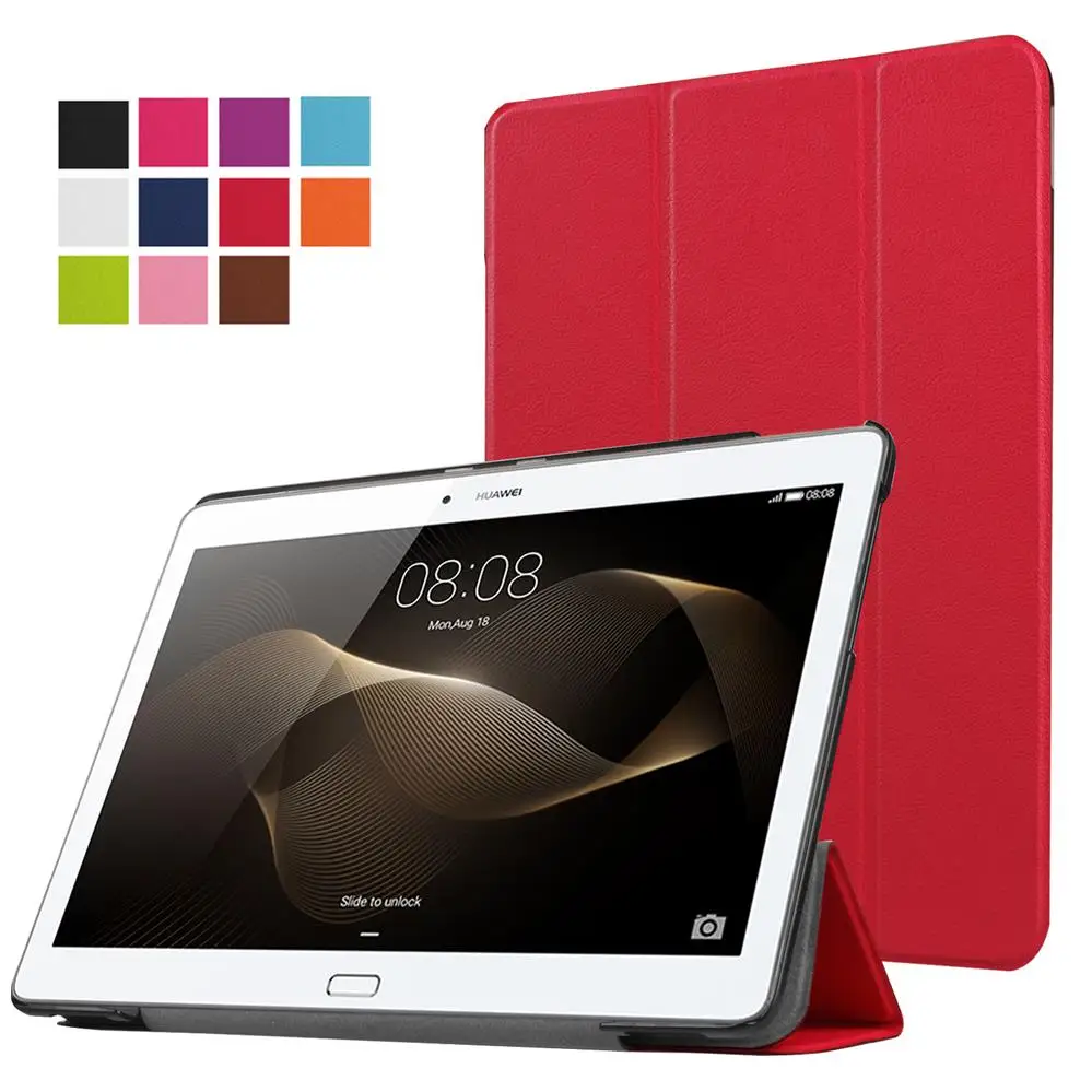 Red Чехол для планшета huawei MediaPad T5 10,1 из искусственной кожи анти-осколки ультра тонкая защитная пленка из закаленного стекла - Цвет: Red