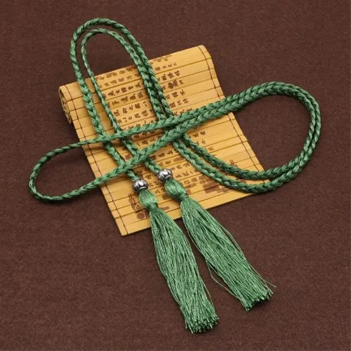 Dark green 2pcs Двойная длинная веревочная кисточка 150 см, полиэфирная плетеная тесьма, ручная работа, тканая веревочка, сделай сам, аксессуары для одежды, 2 шт - Цвет: Dark green 2pcs