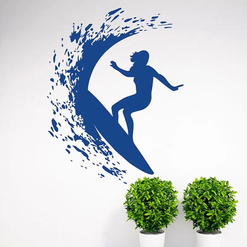 Surfer Girl Surfing Surf Wall Decal Art Decor Sticker Sign Vinyl decal | Дом и сад
