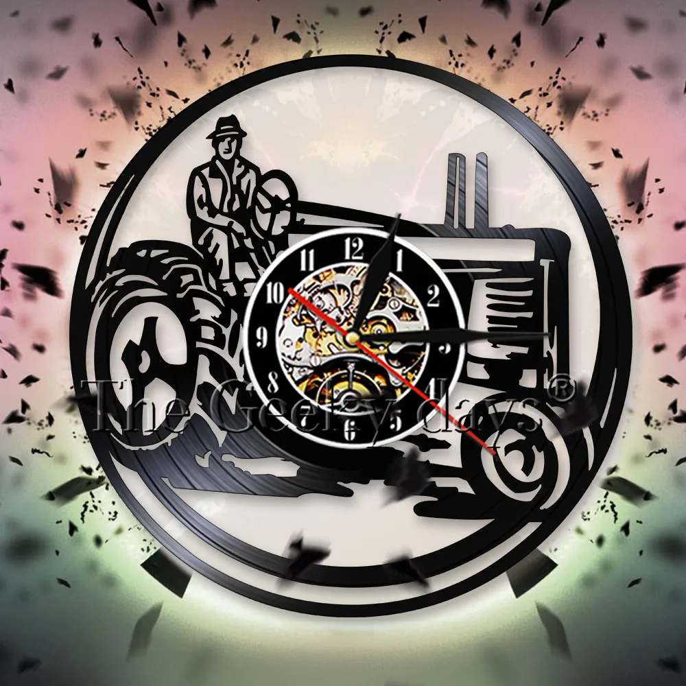 Настенные часы фермер на тракторе винтажные настенные с виниловой пластиной для