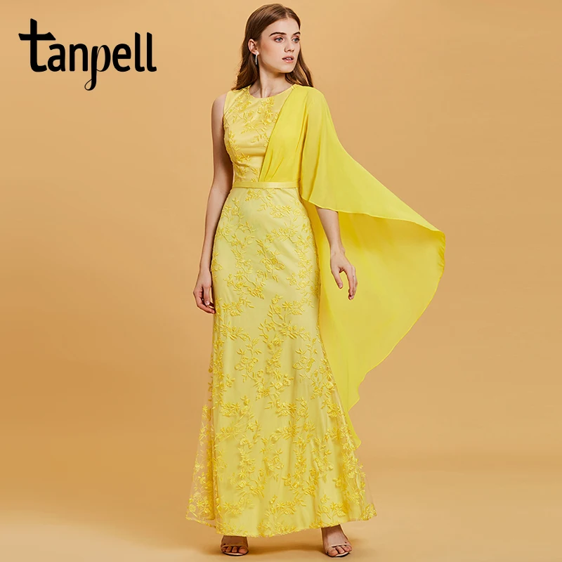 Женское кружевное длинное вечернее платье Tanpell в пол с круглым вырезом и