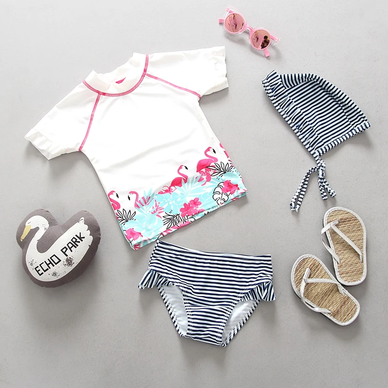 Детский купальник с изображением фламинго для девочек героями мультфильмов