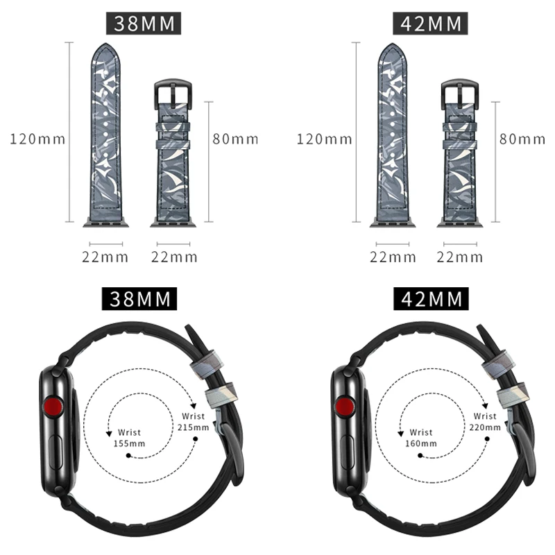 Камуфляжный кожаный браслет ремешок для Apple Watch band 4 44/40 мм Мужские/Женские часы