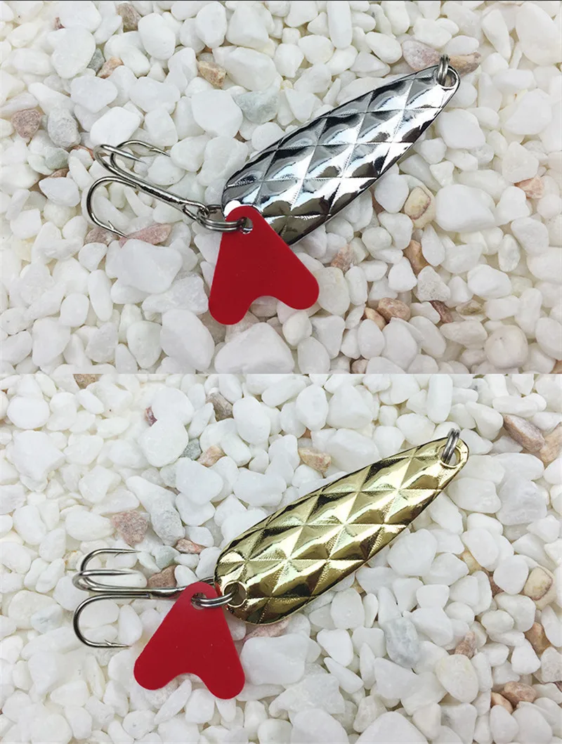 100Pcs Red Heat Shape Sequins DIY Metal Spoon Fishing Lures Hard Hook Plastic