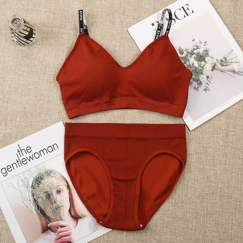 Регулируемый пуш ап бюстгальтеры комплект Для женщин Вязание надписи бретели