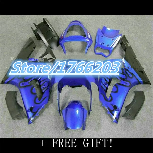 

Injection Lowest price fairing kit for 2003 2004 ZX6R Ninja blue flames in black 03 04 Fairings set Ning