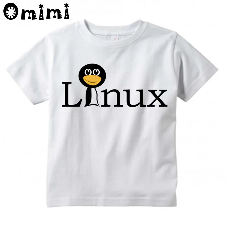 Футболка для мальчиков и девочек с принтом пингвина LINUX детские Топы коротким