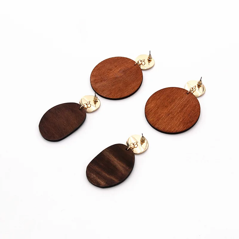 Большие J.W 2019 винтажные деревянные серьги геометрические крупные с подвесками