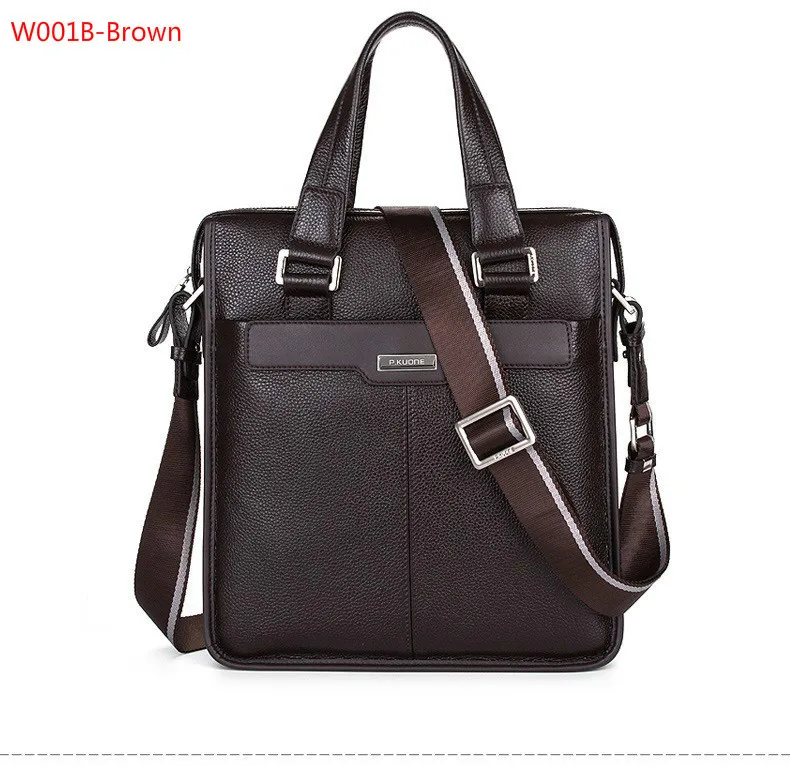 W001B-Brown Мужской деловой портфель, кожаная сумка, фирменный дизайн, натуральная воловья кожа, сумка для ноутбука, натуральная кожа, мужские сумки на плечо, сумки-мессенджеры - Цвет: W001B-Brown