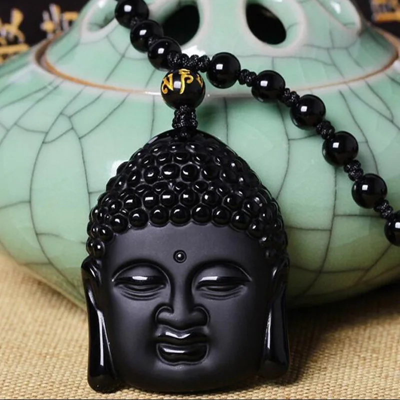 Ювелирные изделия из натурального черного обсидиана резной амулет Будды на