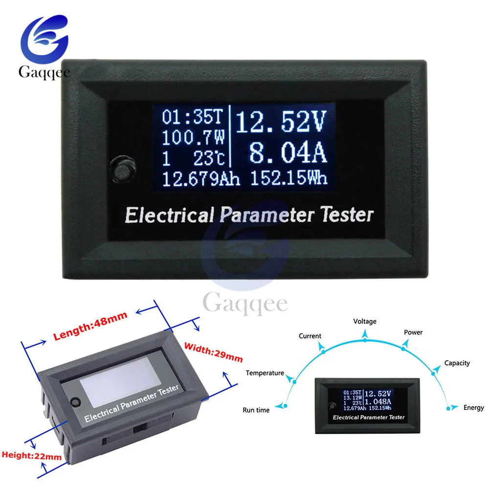 

OLED 100V/10A DC Voltmeter display monitor tester Current Meters Charger voltage ammeter battery power supply capacity detection