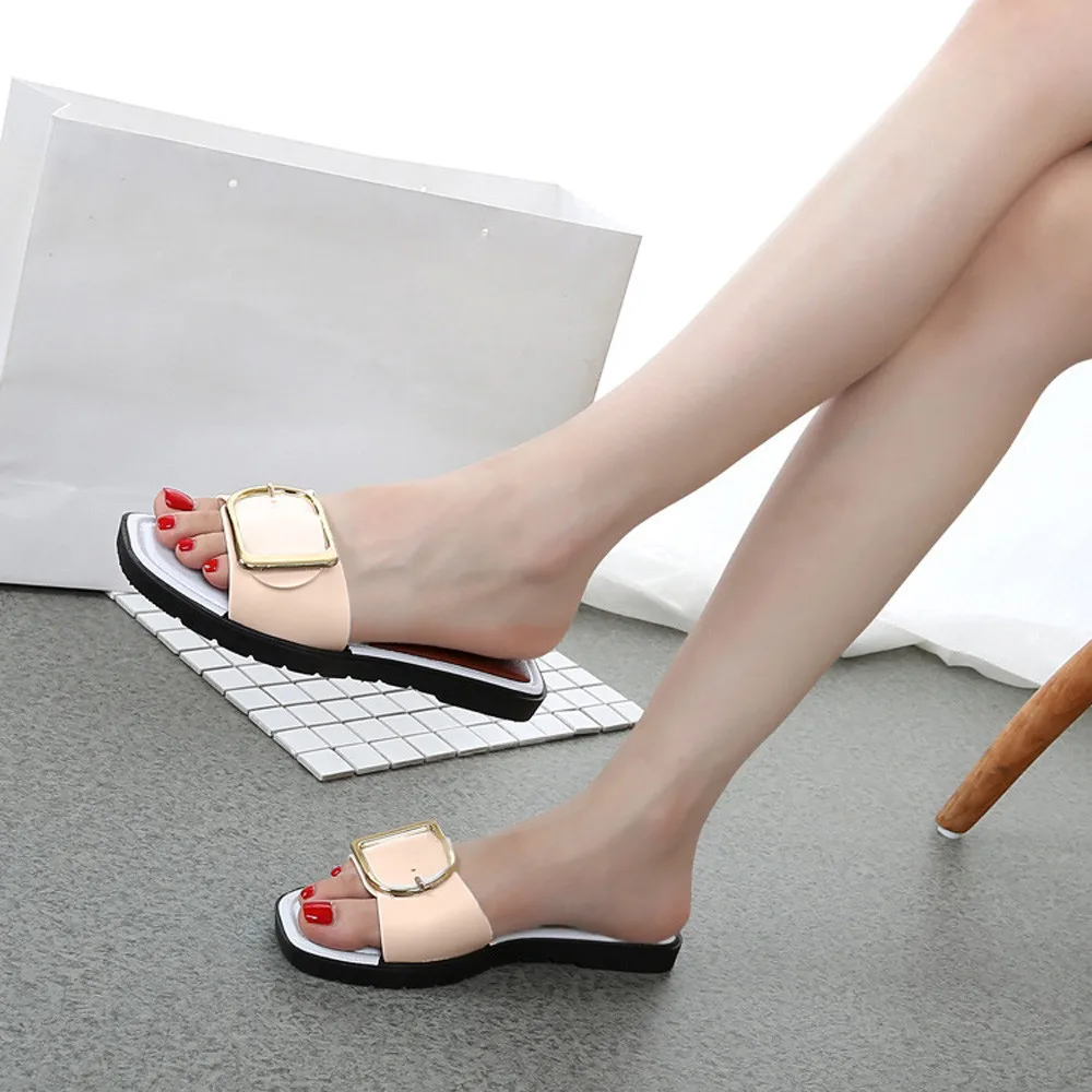 SAGACE/летние тапочки сандалии с квадратной пряжкой однотонная обувь для отдыха